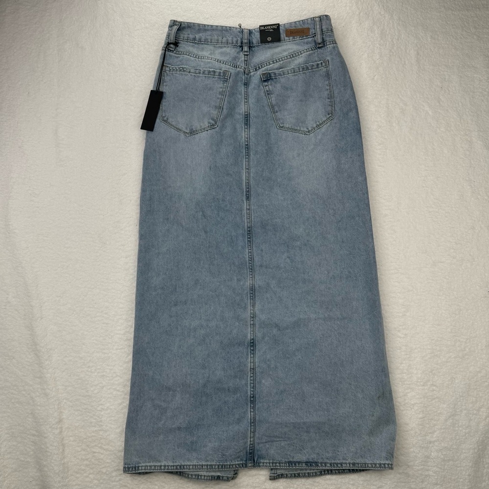 BlankNYC Denim Maxi Skirt Front Slit Light Wash Sz 27 Vintage Y2K Stretchy NWT - Picture 11 of 13